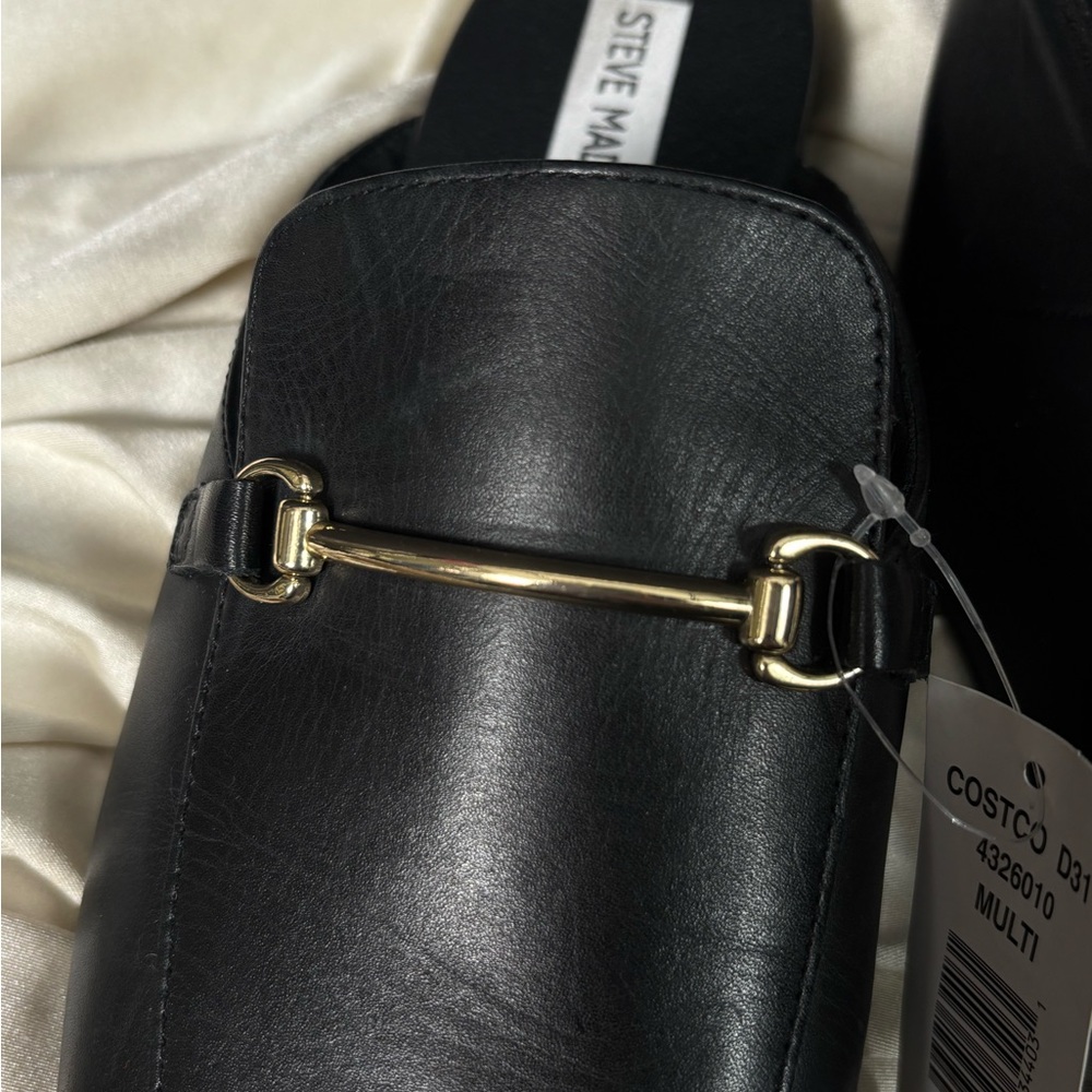 NWT Steve Madden Black Leather Slip-On Loafers - Picture 3 of 6